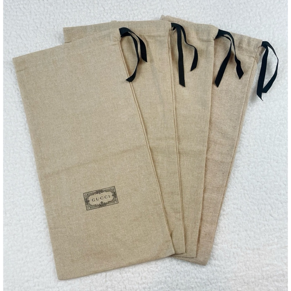 GUCCI • Set of 4 Tan Linen Small Logo Shoe Dust Bags - Picture 6 of 12